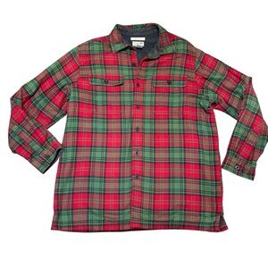 LL Bean Flannel Shirt Jacket Mens L Reg Green Plaid Fleece Lined Shacket Cotton